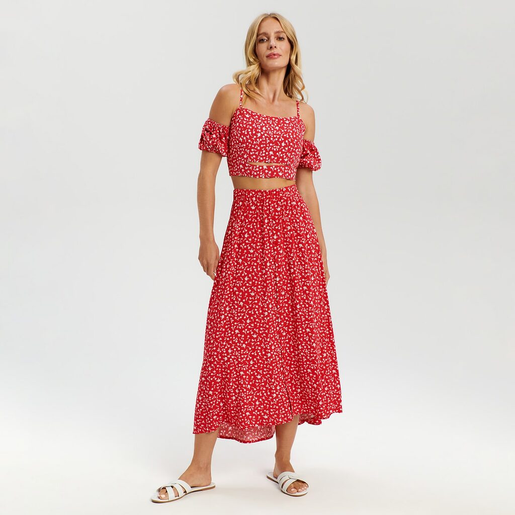 Sinsay - Fustă midi cu model - Roșu-Collection > all > skirts