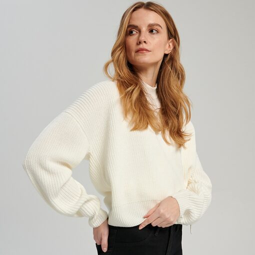 Sinsay - Pulover cu detaliu legat - Ivory-Collection > all > sweaters
