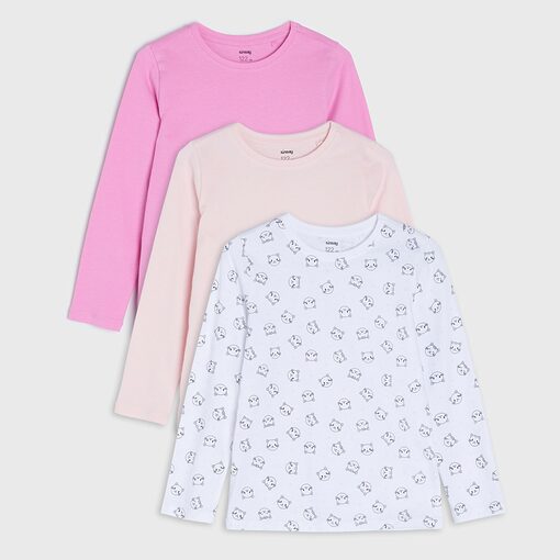 Sinsay - Set de 3 tricouri cu mânecă lungă - Roz-Kids > kid girl > multipacks