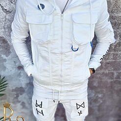 Bluza pantaloni albi de barbati cu buzunare frontale Croiala Slim Fit GB123 8