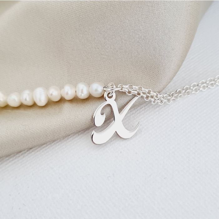 Bratara cu Perle - Initiala eleganta - Model combinat cu perle si lantisor - Argint 925-Colectii >> Comori Perlate >> Noutati