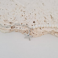 Bratara cu Perle - Stea de mare cu Diamant natural - Model combinat cu perle si lantisor zale - Argint 925 Rodiat-Colectii >> Comori Perlate >> Noutati