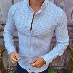 Camasa alba cu model de barbati guler cu nasturi CR112 4