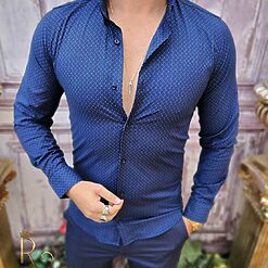 Camasa albastra cu model de barbati guler cu nasturi CR115 3