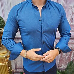 Camasa albastra de barbati guler cu nasturi CR110 2