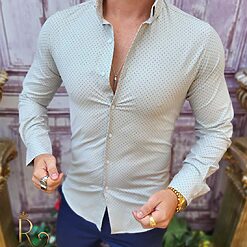 Camasa bej cu model de barbati guler cu nasturi CR114 3