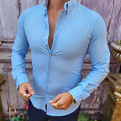 Camasa bleu cu model de barbati guler cu nasturi CR117 3