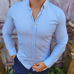 Camasa bleu de barbati guler textura in CR85 3