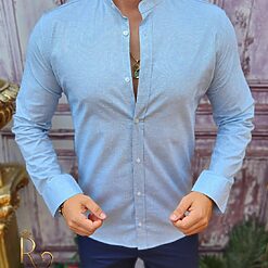 Camasa bleu patinat de barbati guler tunica CR103 2
