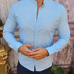 Camasa bleu patinat de barbati guler tunica CR96 4