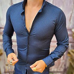 Camasa bleumarin cu model de barbati guler cu nasturi CR113 3