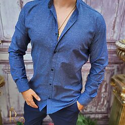 Camasa bleumarin de barbati guler tunica texturata CR88 3