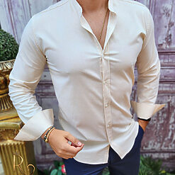 Camasa crem texturat de barbati guler tunica CR99 2