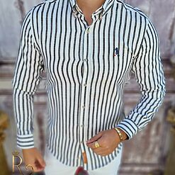 Camasa de barbati Slim Fit Alba cu dungi negre CR40 3