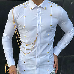 Camasa de barbati alba slim-fit cu lant auriu - CM468-Camasi