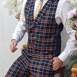 bleumarin in carouri - CU55-Vesta + Pantalon