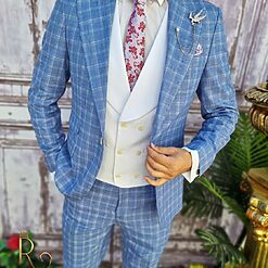 Costum barbatesc Slim Fit Sacou Vesta alba si Pantalon C3159 4