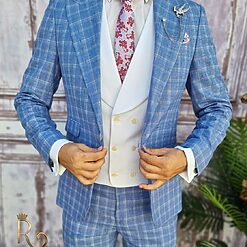Costum barbatesc Slim Fit Sacou Vesta alba si Pantalon C3159 5