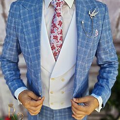 Costum barbatesc Slim Fit Sacou Vesta alba si Pantalon C3159 6
