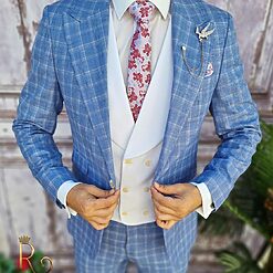 Costum barbatesc Slim Fit Sacou Vesta alba si Pantalon C3159 7