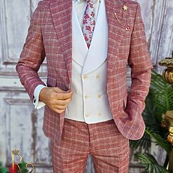 Costum barbatesc Slim Fit Sacou Vesta alba si Pantalon C3160 4