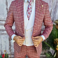 Costum barbatesc Slim Fit Sacou Vesta alba si Pantalon C3160 5