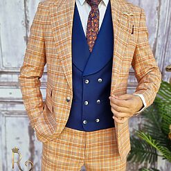 Costum barbatesc Slim Fit Sacou Vesta bleumarin si Pantalon C3162 4