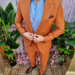Costum caramiziu Italian Style Sacou si Pantalon cu pense C4026 2