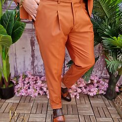 Costum caramiziu Italian Style Sacou si Pantalon cu pense C4026 3