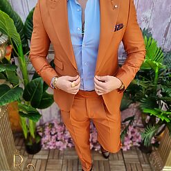 Costum caramiziu Italian Style Sacou si Pantalon cu pense C4026 6