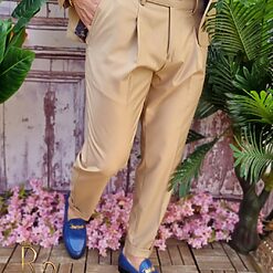 Costum crem Italian Style Sacou si Pantalon cu pense C4030 3