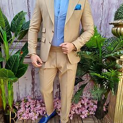 Costum crem Italian Style Sacou si Pantalon cu pense C4030 4