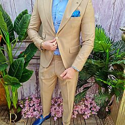 Costum crem Italian Style Sacou si Pantalon cu pense C4030 5
