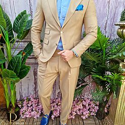 Costum crem Italian Style Sacou si Pantalon cu pense C4030 6