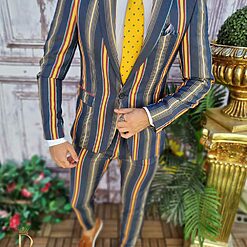 Costum de barbati bleumarin dungi galbene Sacou si Pantalon C3353 3