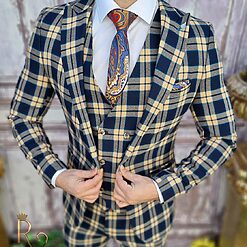 Costum de barbati in carouri Sacou Vesta si Pantalon C3535 4