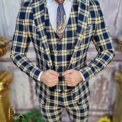 Costum de barbati in carouri Sacou Vesta si Pantalon C3535 5