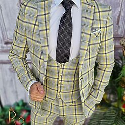 Costum de barbati slim fit gri in dungi SacouVestaPantalon C3340 4