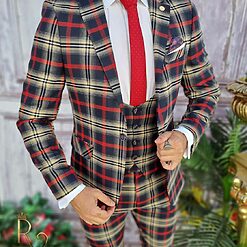 Costum de barbati slim fit in carouri bleumarin SacouVestaPantalon C3337 2
