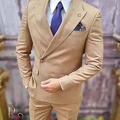 Costum elegant de barbati crem cappucino Sacou si Pantalon C3740 4