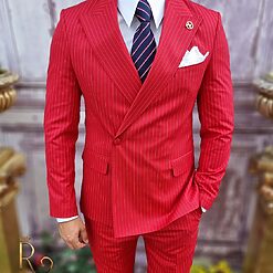 Costum elegant de barbati rosu in dungi Sacou si Pantalon C3744 3