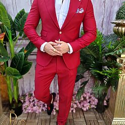 Costum rosu inchis Italian Style Sacou si Pantalon cu pense C4028 3