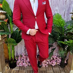 Costum rosu inchis Italian Style Sacou si Pantalon cu pense C4028 4