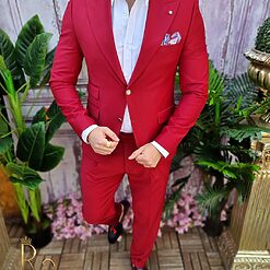 Costum rosu inchis Italian Style Sacou si Pantalon cu pense C4028 5