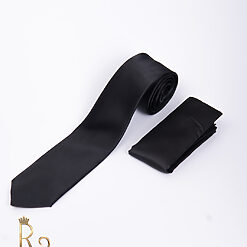 Cravata de barbati si batista neagra satin - CV864-Accesorii