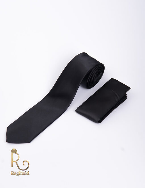 Cravata de barbati si batista neagra satin - CV864-Accesorii