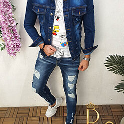 Geaca de blug pentru barbati Slim Fit Albastru inchis cu nasturi GB49 3