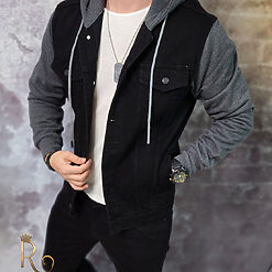 Geaca de blug pentru barbati Slim Fit Neagra cu gluga GB182 3