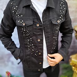 Geaca de blug pentru barbati Slim Fit Neagra cu nasturi GB126 4