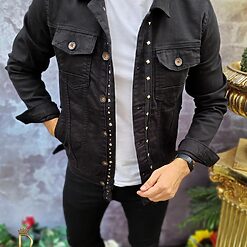 Geaca de blug pentru barbati Slim Fit Neagra cu tinte GB130 3